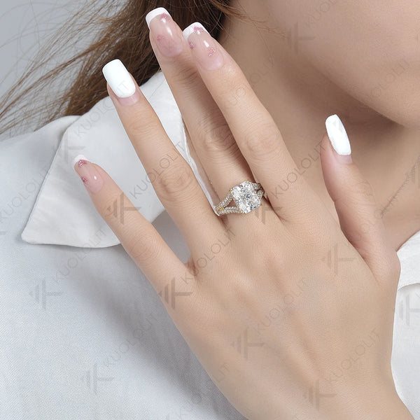 Kuololit 6CT Raddiant Cut Moissanite Ring for Women Solid 14K 10K PT950 Gold Silver Yellow Gold for Engagement Wedding Christmas
