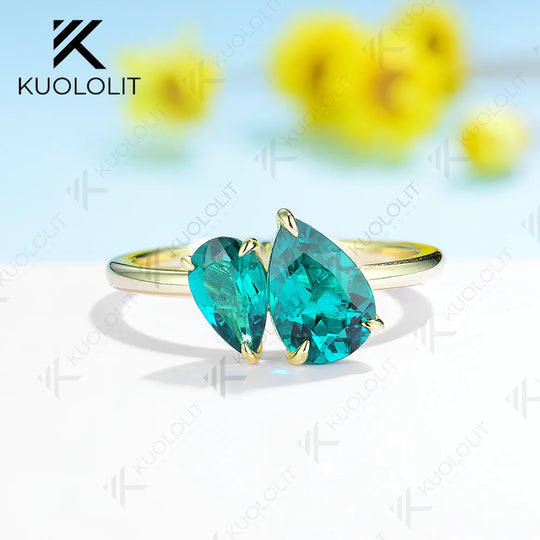 Kuololit 3CTW Lab Grown Emerald Gemstone Engagement Rings for Women Solid18K 14K 10K Yellow Gold Engagement for Party Christmas