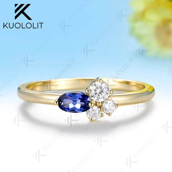 Kuololit 0.5CTW Lab Grown Sapphire Diamonds Custom Ring for Women Solid 14K 10K Yellow Gold for Engagement Wedding Christmas