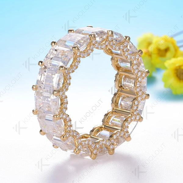 Kuololit 8.8CTW Emerald Moissanite Ring for Men Women Solid14K 10K 585 Yellow Gold Wedding Band for Anniversary Christmas Luxury