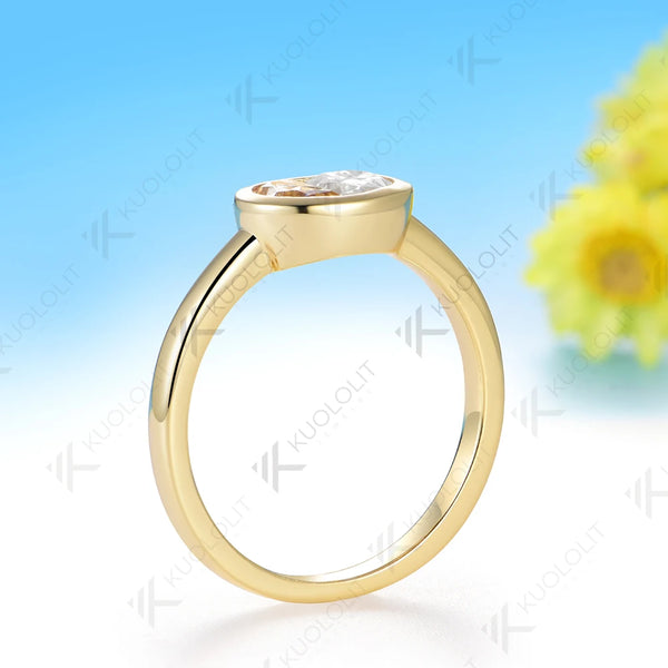 Kuololit 0.9CTW Two Half Champagne Cyan  Moissanite Ring for Women Solid14K10K 585 Yellow Gold Engagement Ring for Christmas Claasic