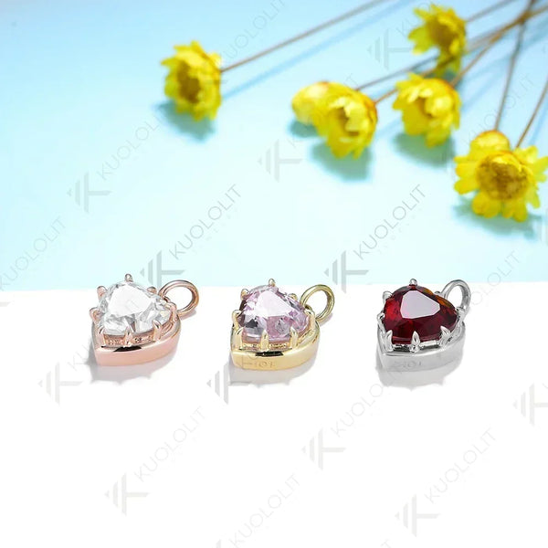 Kuololit Heart Mossanite Gemstone Pendant for Women Solid 14K 10K Gold Lab Grown Emerald Ruby Pink Padparadscha Pendant for Gift