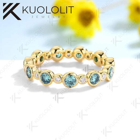 Kuololit 1.3CTW Cyan White Moissanite Ring for Women Solid 14K 10K 585 Yellow Gold Eternity Full Band for Christmas Gifts Party