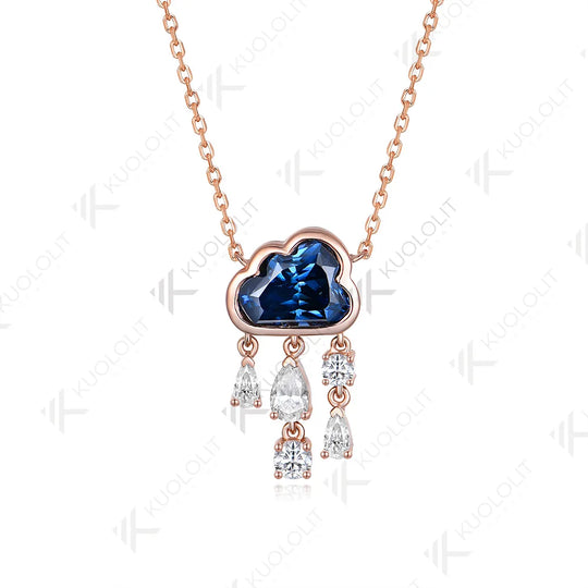 Kuololit 2ct Blue Cloudy Moissanite  Necklace for Women Solid 18K 14k Gold Diamond Blue Rainny Necklace for Wedding Christmas