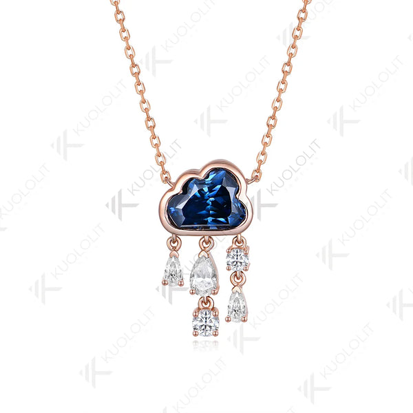 Kuololit 2ct Blue Cloudy Moissanite  Necklace for Women Solid 18K 14k Gold Diamond Blue Rainny Necklace for Wedding Christmas