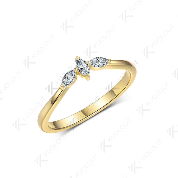 Kuololit 0.3CTW Lab Grown Diamond Marquise Band for Women Solid 18K 14K 10K Gold Ring for Anniversary Engagement Gifts Party