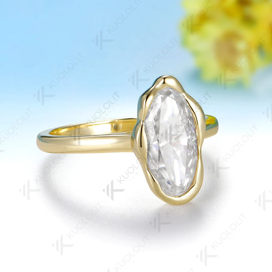 Kuololit 2.5CT Moissanite Custom Ring for Women Men Solid 14K 10K Yellow Gold Oval Cut for Christmas Gifts Party Anniversary