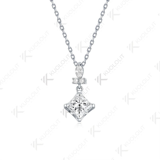 Kuololit 1CT Moissanite Necklace for Women Solid 10K 14K 18K 925 Sliver Princess Pendant with Chain for Engagement Christmas