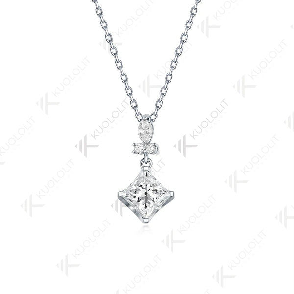 Kuololit 1CT Moissanite Necklace for Women Solid 10K 14K 18K 925 Sliver Princess Pendant with Chain for Engagement Christmas
