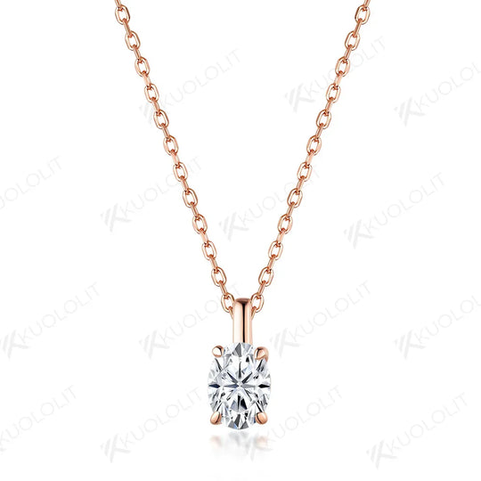 Kuololit 2CT Oval Moissanite Necklaces for Women Solid 10K 14K 18K 925 Sliver 1CT Oval Cut Pendant with Chain for Engagement