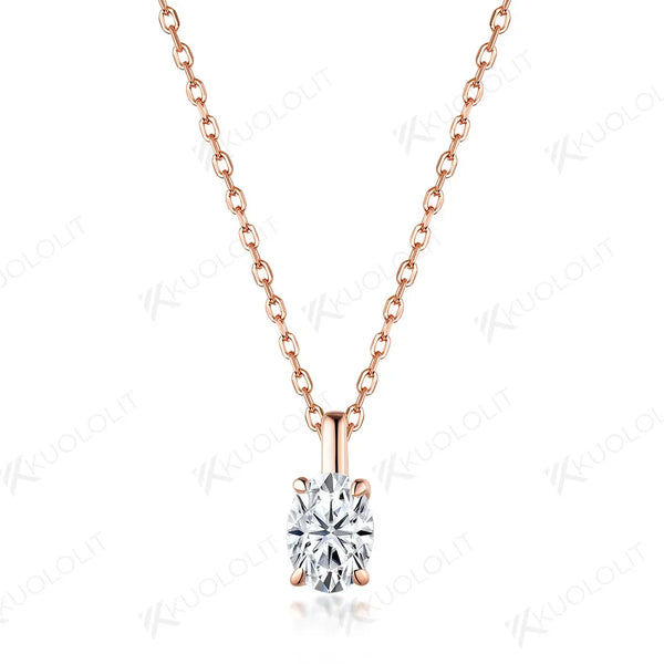 Kuololit 2CT Oval Moissanite Necklaces for Women Solid 10K 14K 18K 925 Sliver 1CT Oval Cut Pendant with Chain for Engagement