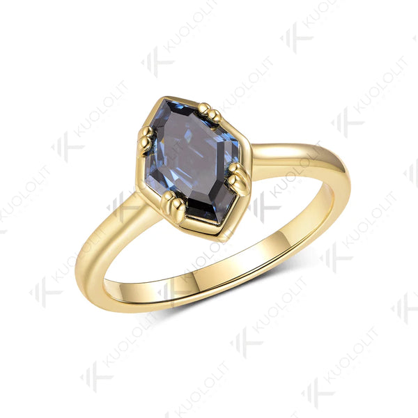 Kuololit 2CT Original Blue Moissanite Olive Shape Ring for Women Solid 14K 10K Yellow Gold Engagement Ring for Christmas Gifts