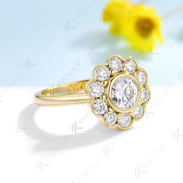 Kuololit 1CT Moissanite Ring for Women Solid 14K 10K 585 Yellow Gold Engagement Ring for Christmas Gifts Party Engagement