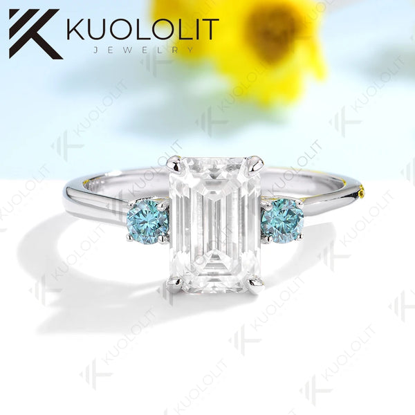 Kuololit 2.5CT Emerald Cut Moissanite Engagement Ring for Women Solid14K10K White Gold Ring for Engagement Christmas Gifts Party