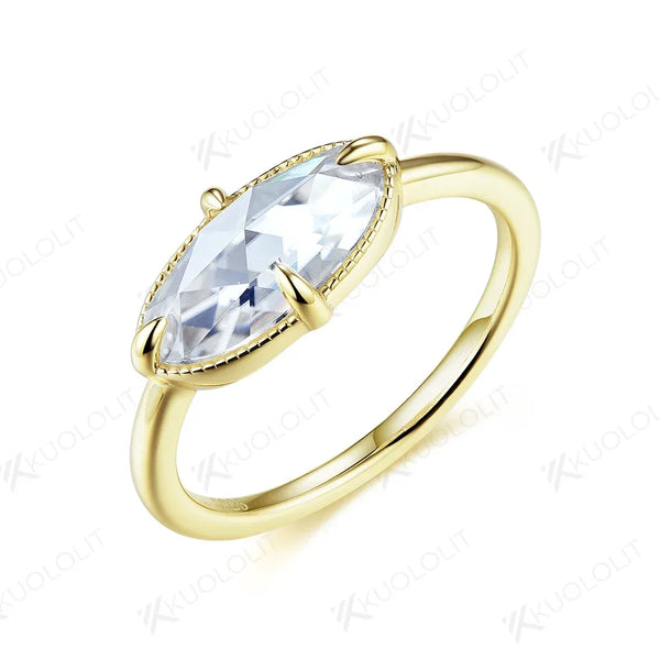 Kuololit Rose Cut Moissanite Rings for Women MenSolid 18K 14K Yellow Gold Oval Cut Prong set for Wedding Engagement Birthday