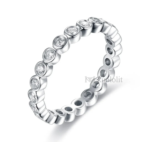 Kuololit 585 14K 10K White Gold Bubble Ring for Women Bezel Set Moissanite Solitaire Ring Matching Full Eternity Wedding Band