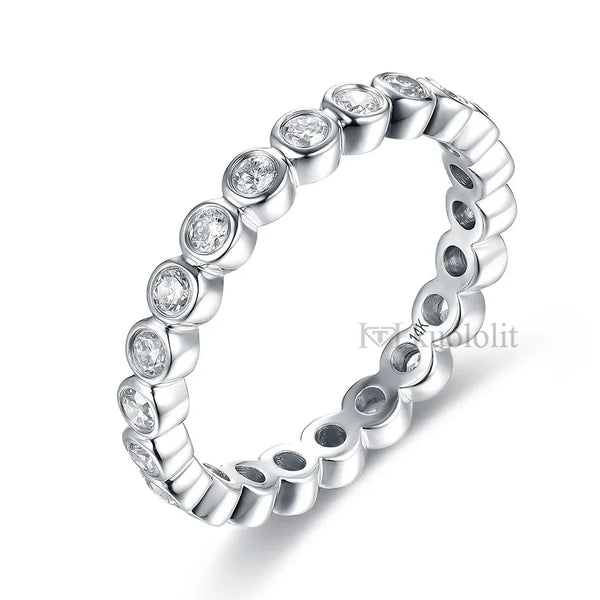 Kuololit 585 14K 10K White Gold Bubble Ring for Women Bezel Set Moissanite Solitaire Ring Matching Full Eternity Wedding Band