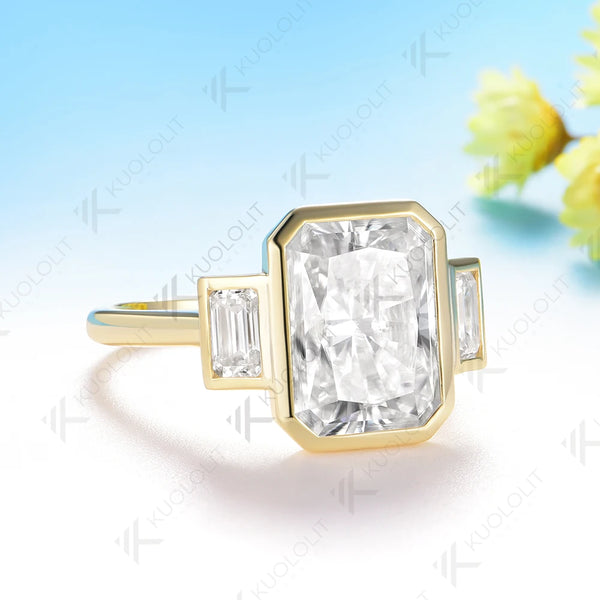 Kuololit 6CT Radiant Cut Moissanite for Women Solid 14K 10K Yellow Gold Engagement Ring for Christmas Gifts Party Anniversary