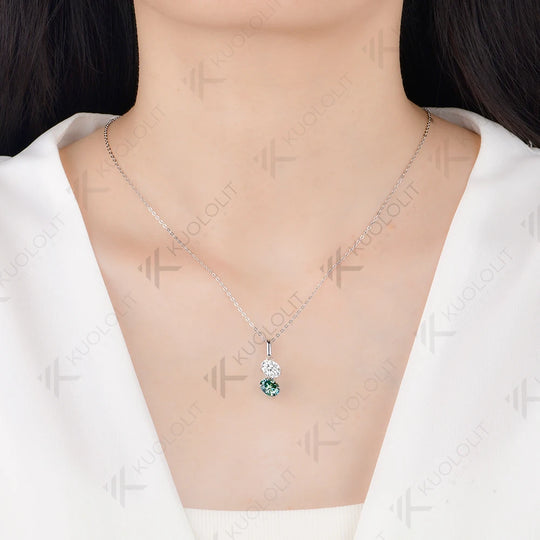Kuololit 3CTW Cyan White Moissanite Oval Cut  Necklace for Women Solid 585 14K 10K Yellow Gold Necklace for Christmas Gift Party