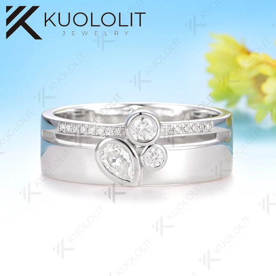 Kuololit 0.5CTW Pear Cut Moissanite Wedding Band Ring for Women Solid 18K 14K 10K 585 White Gold Ring for Christmas Gifts Anniversary