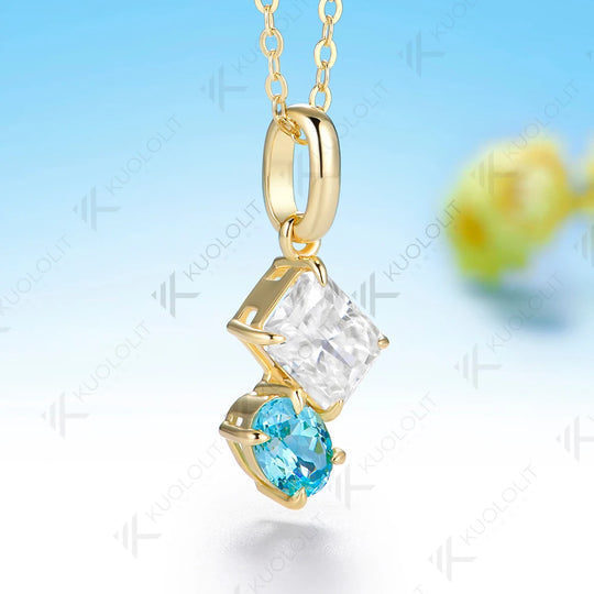 Kuololit 3.5CTW Paraiba Moissanite Custom Set Necklace for Women Solid 14K 10K 585 Yellow Gold Necklace for Christmas Gift Party