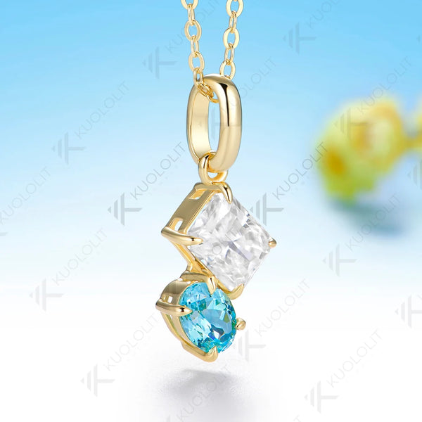 Kuololit 3.5CTW Paraiba Moissanite Custom Set Necklace for Women Solid 14K 10K 585 Yellow Gold Necklace for Christmas Gift Party
