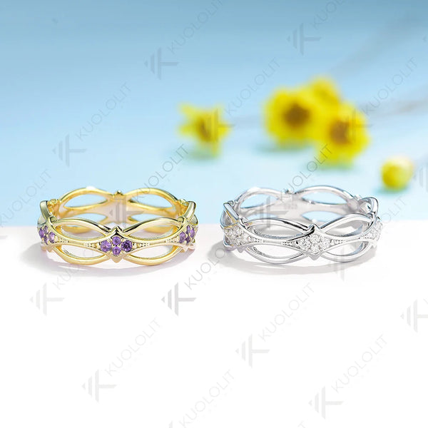 Kuololit 0.28CTW Lab Grown Diamond Hollow Band for Men Women Solid 10K 14K Gold 925 Sliver Round Cut for Wedding Christmas Gift