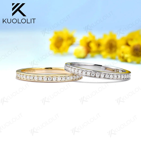 Kuololit Moissanite Width 2mm Wedding Band Rings for Women Men 925 Sliver Sterling Yellow Gold Wedding Band Round Cut for Anniversary Christmas