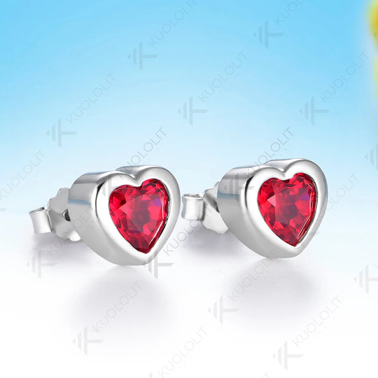 Kuololit 1.6CTW Lab Grown Ruby Stud Earrings for Women Solid 14K 10K Yellow Gold Heart Cut Earrings for Christmas Gifts Party