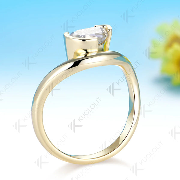 Kuololit 1.5ct Pear Cut Moissanite Custom Ring for Women Men Solid 14K 10K 925 Silver Yellow Gold Pear for Anniversary Christmas Gifts