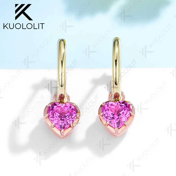 Kuololit 2CTW Lab Grown Padparadscha Hoop Earring for Women Solid 14K 10K Gold Two Tones Yellow Gold Clip Hoop for Christmas