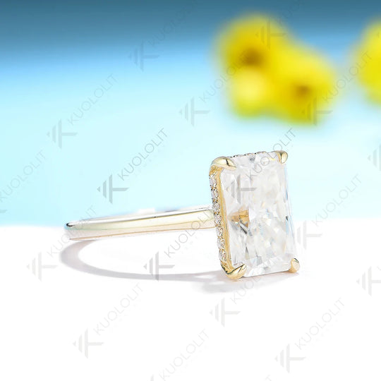 Kuololit 4ct Radiant Cut Moissanite for Women Solid  14K10K Yellow Gold Emerald Cut D/VVS1 Solitaire Ring for Engagement Wedding