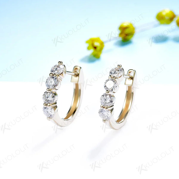 Kuololit 0.8CTW Moissanite Earrings for Women 585 14k 10k Solid Gold 925 Silver Clip Hoop Earrings Round Cut for Party Christmas