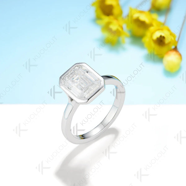 Kuololit 3ct Emerald Cut Moissnanite Ring for Women Solid PT950 14K10K White Gold D/VVS1 Solitaire Ring for Engagement Christmas