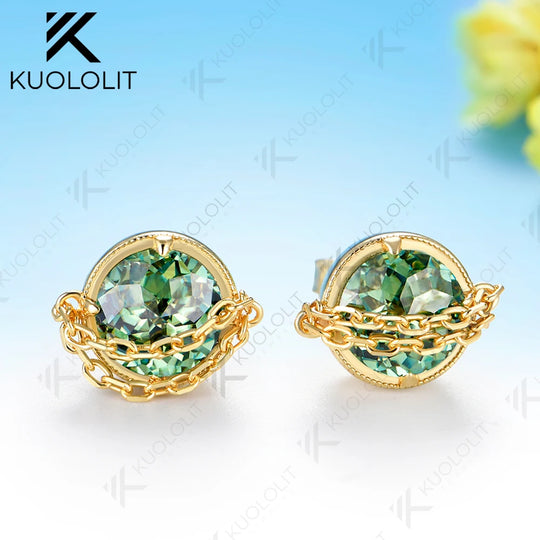 Kuololit 2.4CTW Cyan Moissanite Jubilee Cut Earrings for Women Solid 14K 10K 585 Yellow Gold Custom Earrings for Christmas Gifts