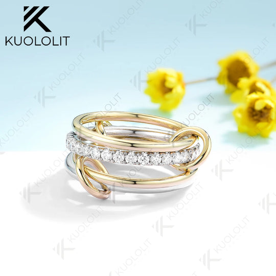Kuololit1CTW Lab Grown Diamonds Stackable Rings for Women Solid14K10 585 WhiteYellowGold DVS1 Two Tone Bands for Christmas Gifts