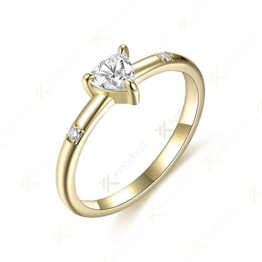 Kuololit 0.5CT Trilyon Cut Moissanite Ring for Women Solid 14K 10K Yellow Gold Ring for Anniversary Christmas Gifts Party Custom