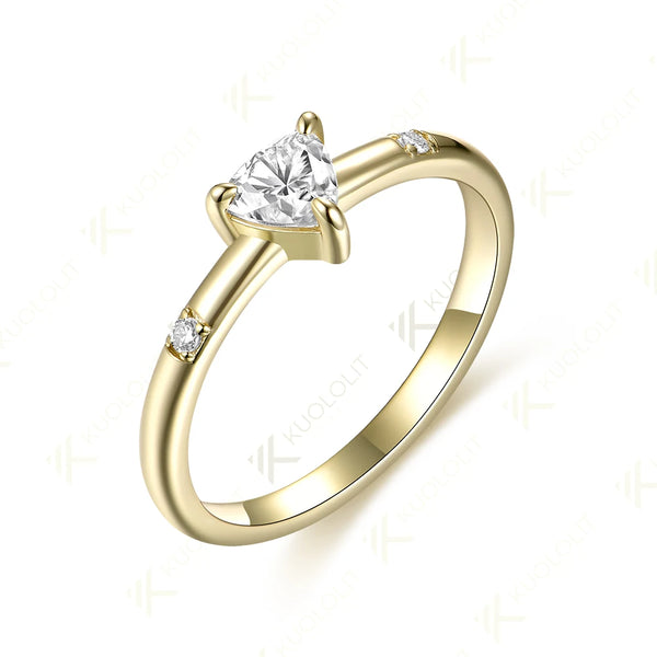 Kuololit 0.5CT Trilyon Cut Moissanite Ring for Women Solid 14K 10K Yellow Gold Ring for Anniversary Christmas Gifts Party Custom