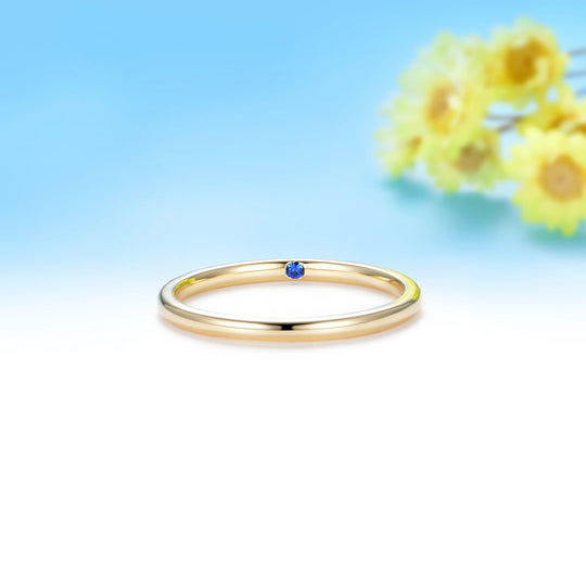Kuololit Plain Lab Sapphire inside Custom Ring for Women Solid 14K 10K Yellow Gold Ring Band for Anniversary Christmas Gifts Party