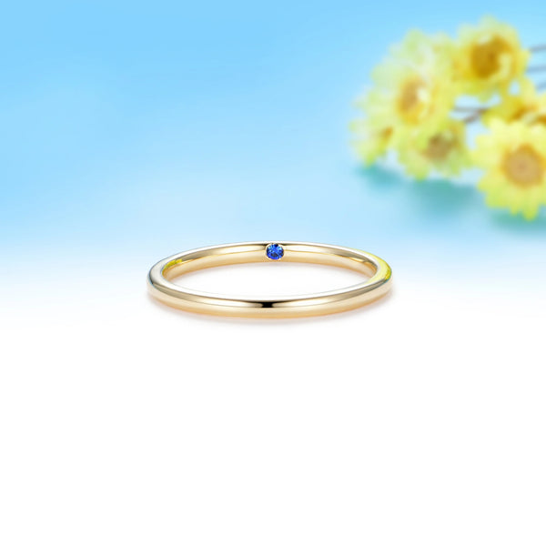Kuololit Plain Lab Sapphire inside Custom Ring for Women Solid 14K 10K Yellow Gold Ring Band for Anniversary Christmas Gifts Party