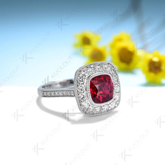 Kuololit 2.5CT Lab Grown Ruby Gemstone Ring for Women Solid 18K 14K 10K 585 Yellow Gold Moissanite Ring for Engagement Christmas