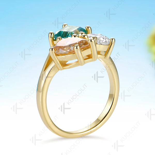 Kuololit Champagne Cyan White Moissantie Custom Stud Earrings for Women Solid 14K 10K 585 Yellow Gold for Christmas Gifts Party