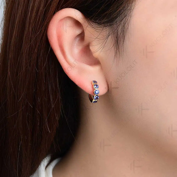 Kuololit 1CTW Lab Grown Blue Sapphire Hoop Earrings for Women Solid14K 10K Gold Silver Yellow Gold Clip Hoop for Party Christmas