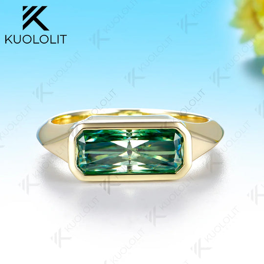 Kuololit 2CT Cyan Moissanite Custom Ring for Women Solid 14K 10K 585 Yellow Gold Radiant Cut for Engagement Christmas Gifts