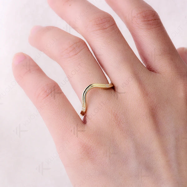 Kuololit 0.03CTW Lab Grown Diamond V Band for Women Solid 18K 14K 10K Gold Ring for Anniversary Engagement Gifts Party Christmas