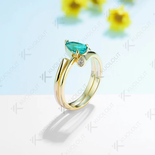 Kuololit1.0CTW Lab Grown Emerald and Moissanite Gemstone Ring for Women Solid18K14K10KYellow Gold for Christmas Anniversary Gift