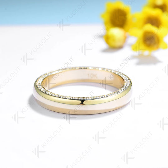 Kuololit PT900 0.54CTW Lab Grown Diamonds Band Rings for Women Solid  14K 10K 585 Gold Wedding Band for Engagement Christmas