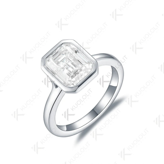 Kuololit 3ct Emerald Cut Moissnanite Ring for Women Solid PT950 14K10K White Gold D/VVS1 Solitaire Ring for Engagement Christmas