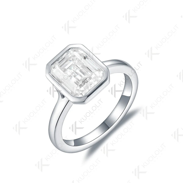 Kuololit 3ct Emerald Cut Moissnanite Ring for Women Solid PT950 14K10K White Gold D/VVS1 Solitaire Ring for Engagement Christmas