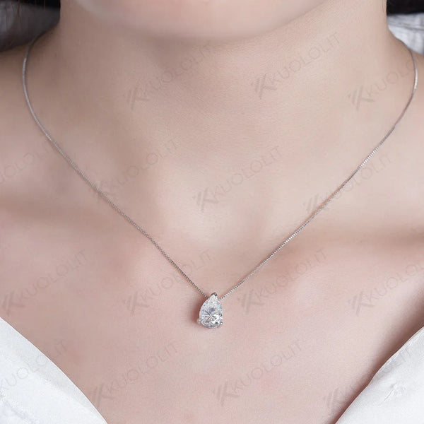 Kuololit 2CT Pear Cut Moissanite Necklaces for Women Solid 10K 14K 18K 925 Sliver Water Drop Pendant with Chain for Engagement